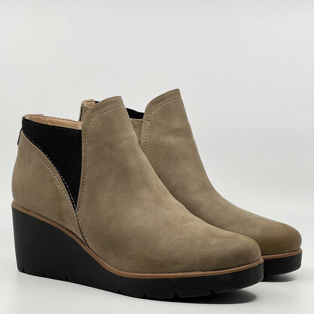 SOUL Naturalizer Affirm Taupe Wedge Ankle Bootie Women's 12M Water Resistant